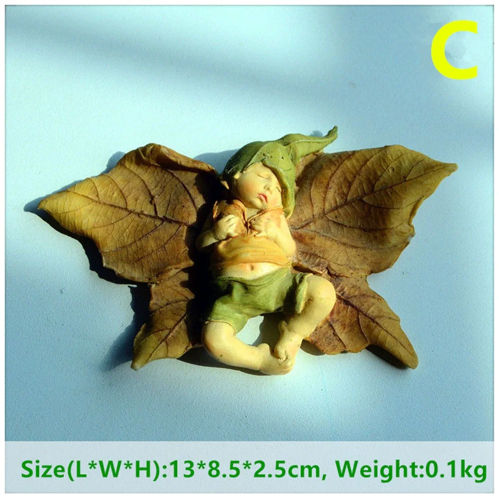 Mini Sleeping Baby Fairy Leaves Garden Figurines Miniature Resin Crafts Ornament Gnomes Moss Terrariums Home Decoration