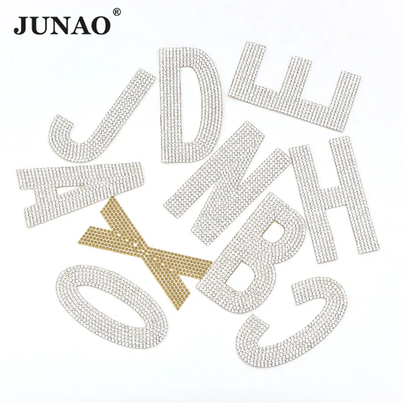

JUNAO A-Z 1 шт., прозрачные стразы, аппликация с буквами английского алфавита, железные нашивки с буквами, наклейка для одежды, значок с именем, поделки