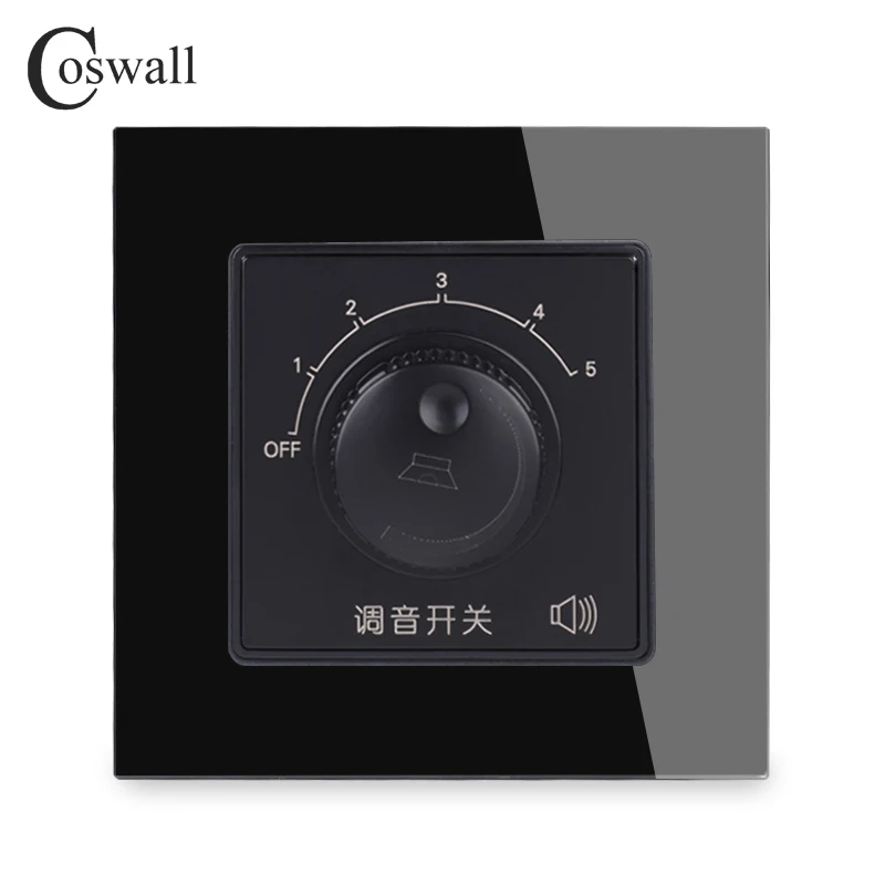 COSWALL 5 Gears Volume Adjustment Wall Tuning Switch With Fire Control Crystal Glass Panel C1 Series Black White Gold