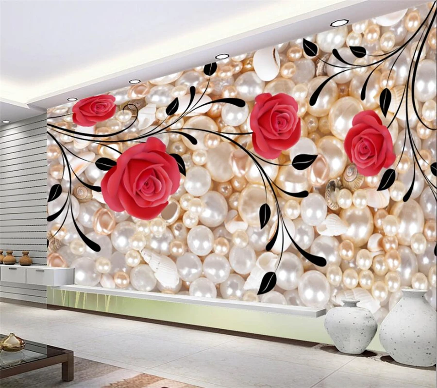 Customized large wallpaper 3d red rose vine pearl TV background wall living room bedroom restaurant mural wall papers home decor