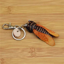 Leather creative handmade gold cicada learned pendant bag ornament car keychain animal funny pendant