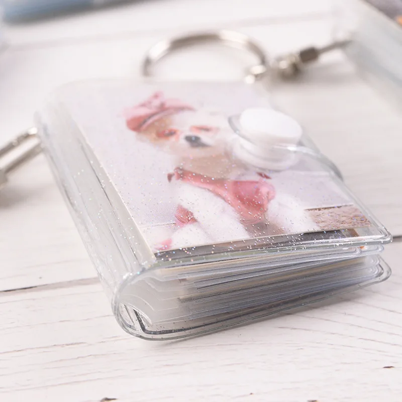 16 Pockets Jelly Color Photo Album for Mini Photo Sticker & Name Card 2 Inch Photos with Key Chain