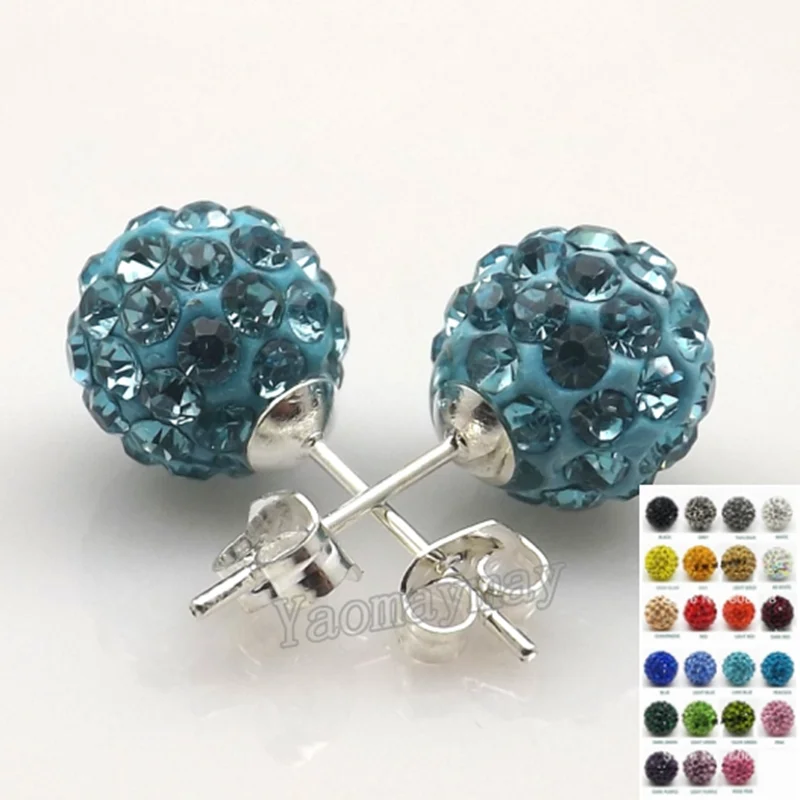 24 pairs/lot Mixed Colors Disco Balls Rhinestone Earring Studs Promotion Gift