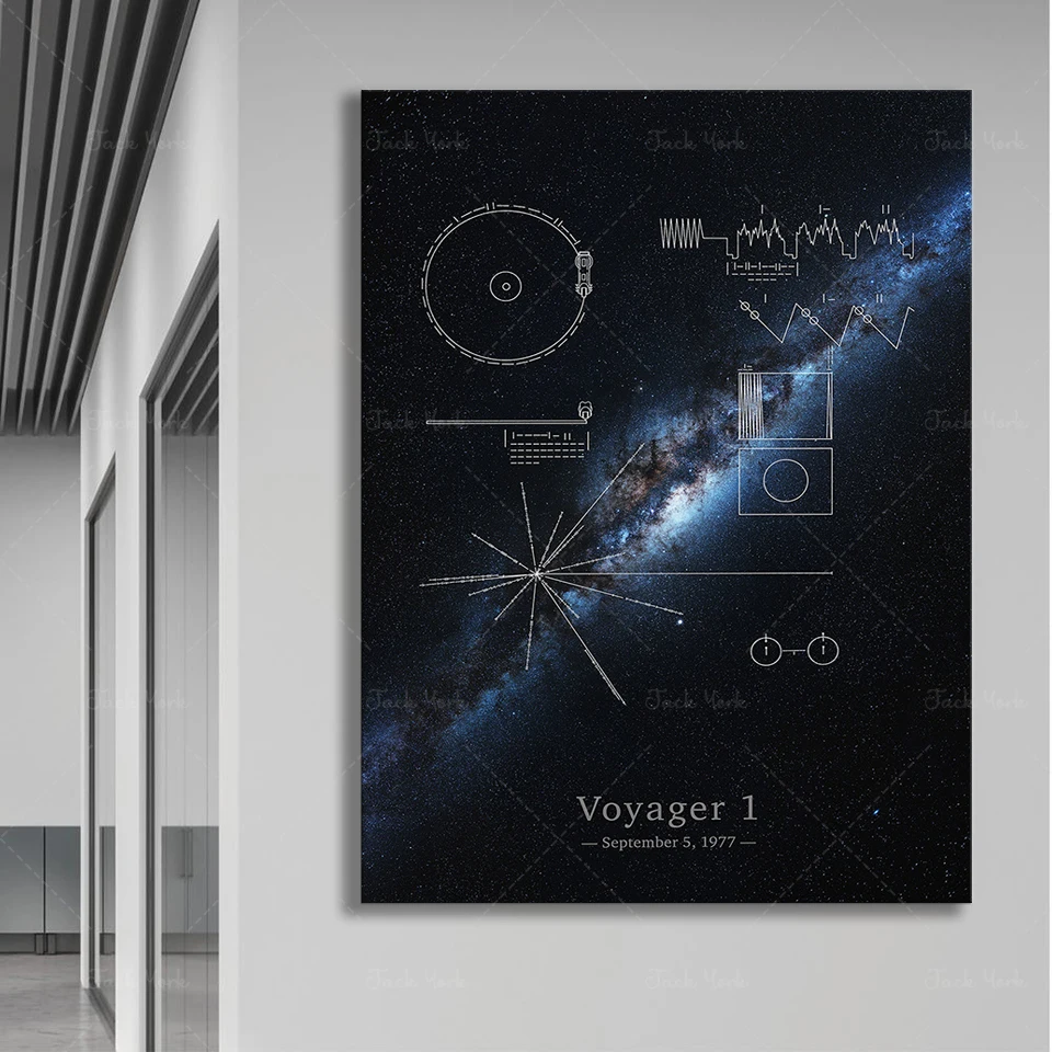 

Voyager 1 plaque & Milky Way galaxy panorama — poster