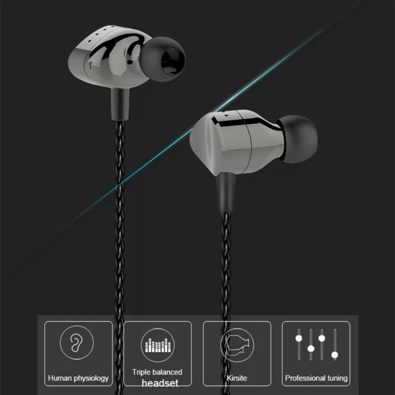 Metal HI Fi  Bass Earphone in ear Stereo Headphones 3.5mm Phone Earplug Rock Rap Pop DJ Headset for Phone Player Computer