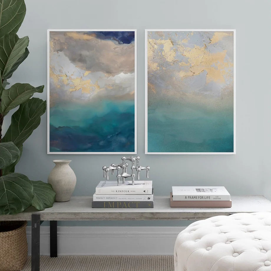 

Abstract Dream Colors Gold Cyan Wall Art Canvas Painting Gallery Nordic Posters And Prints Modern Decor Pictures For Living Room