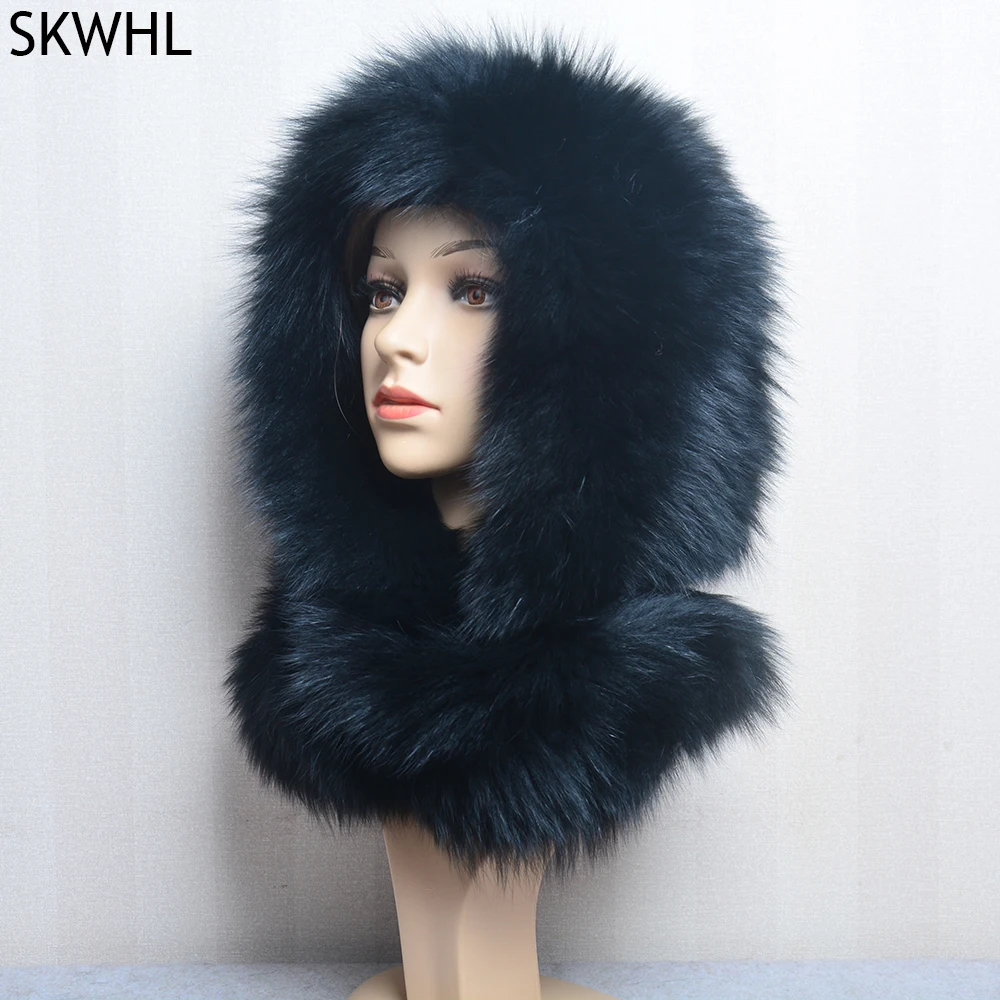 New Winter Women 100% Natural Fox Fur Hats&Scarves Lady Warm Fluffy Real Fox Fur Hat&Scarf Luxury Knit Genuine Fur Caps&Mufflers