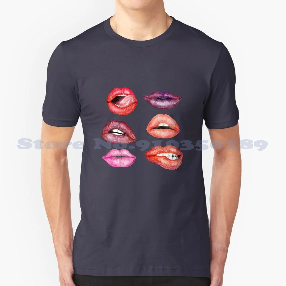 Watercolored Lips 100% Cotton T-Shirt Fashion Lipstick Los Labios Rosa Hot Lips Girls Lip Biting Love Bite Sexy Girl Happy Cute