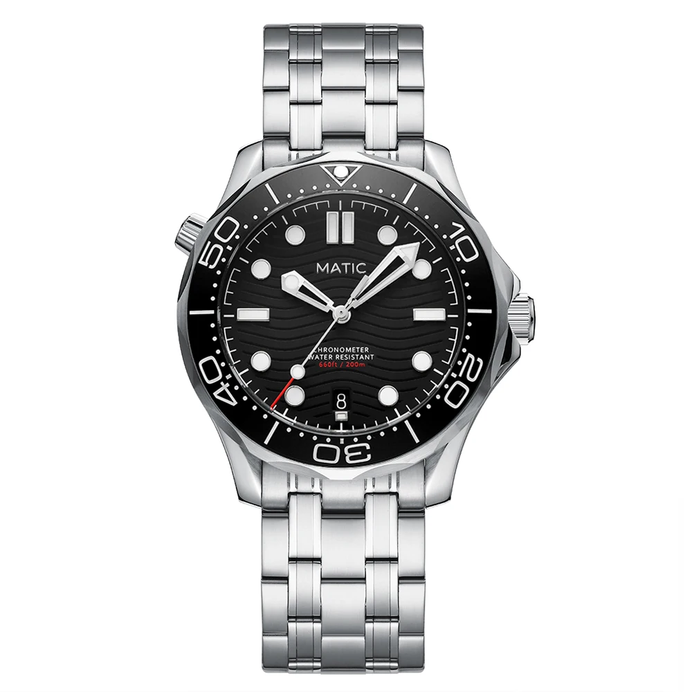 MATIC WATCH DIVER 200M 41mm PT5000 Mechanical Wristwatches [Black Dial with Lumed Bezel Insert]