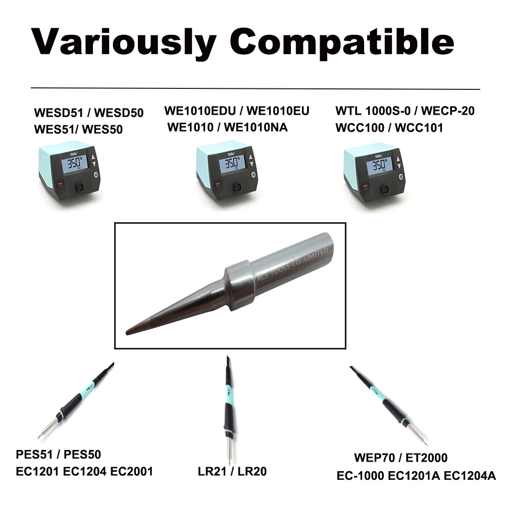ETU-Punta de soldadura plana única de 0,4mm, broca de soldadura de hierro, compatible con WELLER west51, west50, west51, we10na, WE1010EU, PES51, PES50, LR21, LR20