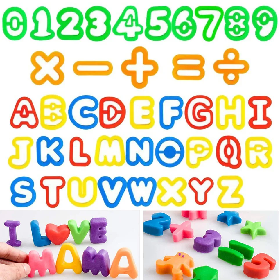 15/26/41pcs Kit di strumenti per pasta da gioco Numero di lettere Stampo per plastilina fai da te Accessori per argilla da modellare Set di stampi in plastica per melma Giocattolo per bambini