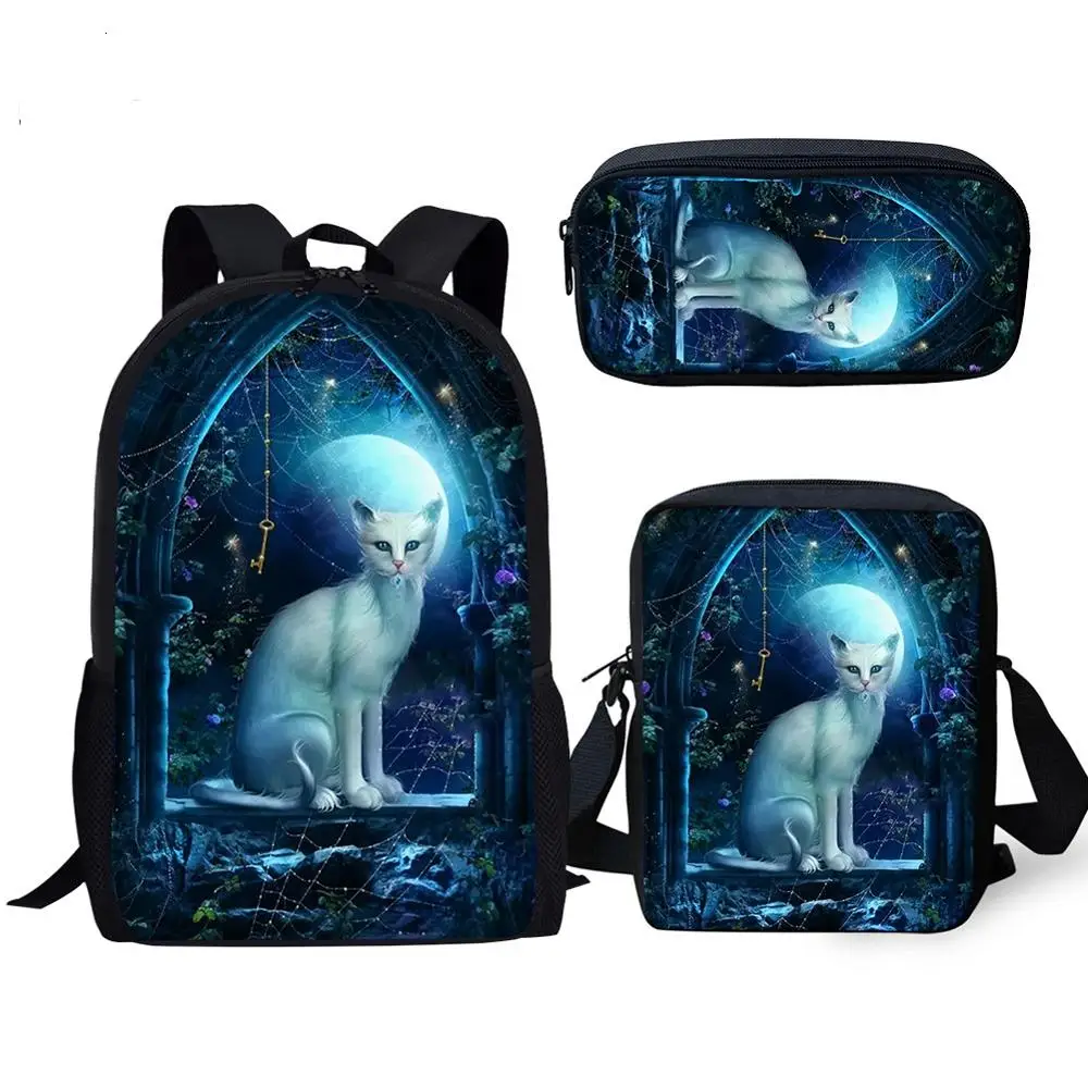 Cartoon 3pcs/set Gothic Cat School Bags for Girls&Boys Orthopedic Backpack Schoolbag In Primary Students Kids Mochilas