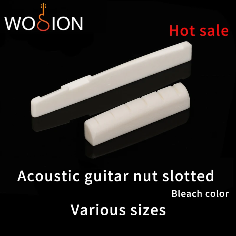 Wosion Bovine bone bleached Acoustic guitar and Classical guitar nut slotted, upper and lower nuts slotted in various sizes,