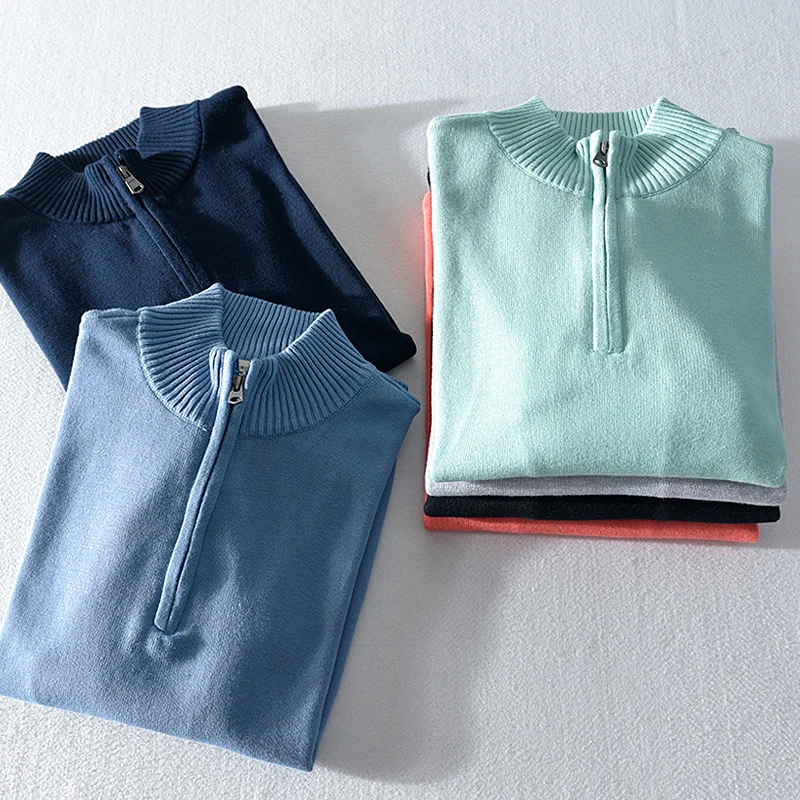 

Italy Autumn winter new men's cotton sweater casual stand collar half zipper slim sweaters men solid fashion maglione trui