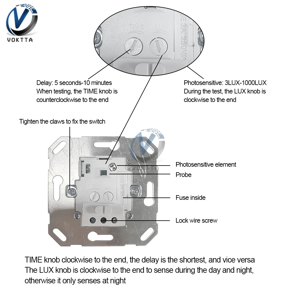 LED PIR Motion Sensor Switch Recessed IR Infrared Auto Control ON/Off Wall Switch Adjustable Time Delay Switch for Home