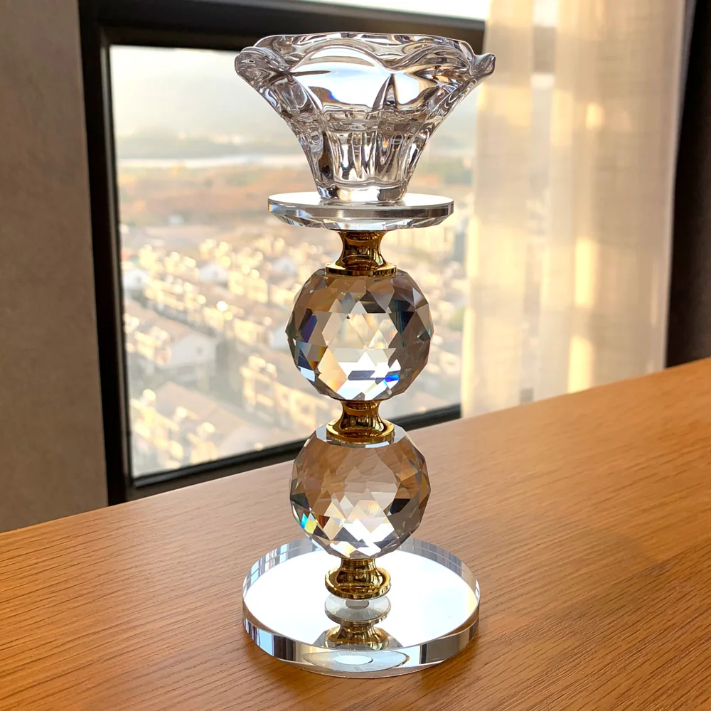 Crystal Candle Holder Glass Candlesticks Feng Shui Bowl Buddhism Ornament Romantic For Wedding Home Bar Dinner Party Table Decor