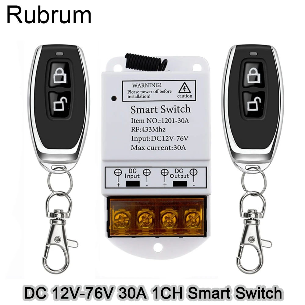 

Rubrum High Power 433MHz DC 12V 24V 72V 30A 1CH RF Remote Control Switch Relay Receiver and Transmitter Fo Water Pump Control