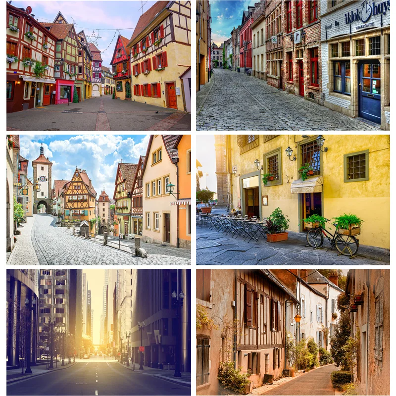 Vintage European Street View Scenery Photography Backdrops  Wedding Travel Photo Backgrounds Studio Props 21926 JJT-02