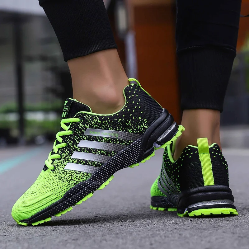 Big Size Green Breathable Cheap Running Shoes Men Weaving Red Outdoor Marathon Sneakers Lightweight Keep Running Men Sport Shoes