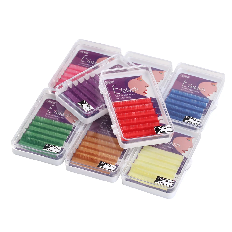 THINKSHOW Color Lashes Pink/Blue/Purple/Red/Yellow/Green/White/Brown Mixed 9-14mm Silk Individual Eyelash Extension Faux Cilios