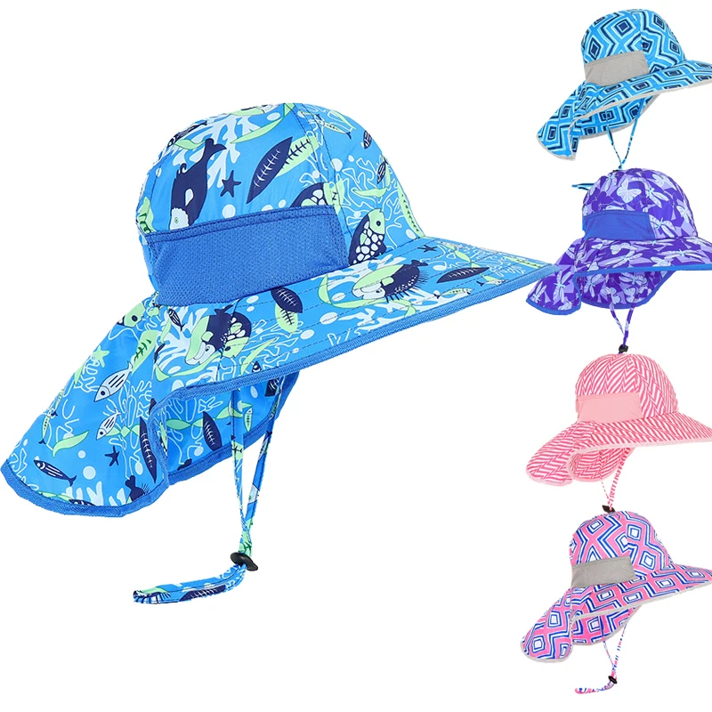 Summer Hat Boy Girl Neck Flap Kids Sun Beach Accessory UV Protection String Cap Outdoor Swimming