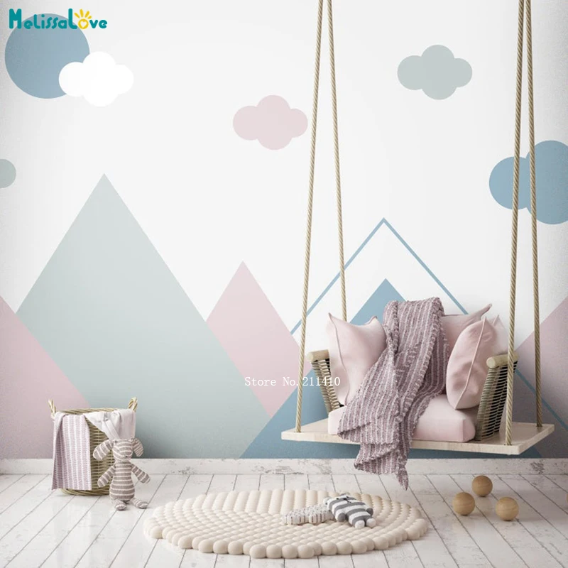 

Nursery Mountain Wallpaper Kids Room Clouds Wall Stickers Stylish Murals Peel Stick Poster Baby Decor Decals YT5302