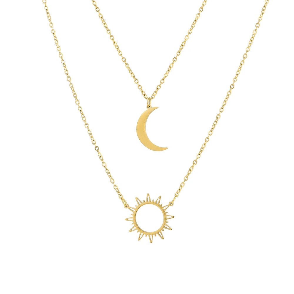 2022 Stainless Steel Layered Models Sun Flower Moon Necklace For Women Fashionable Exquisite Pendant Chain Party Friend Jewelry