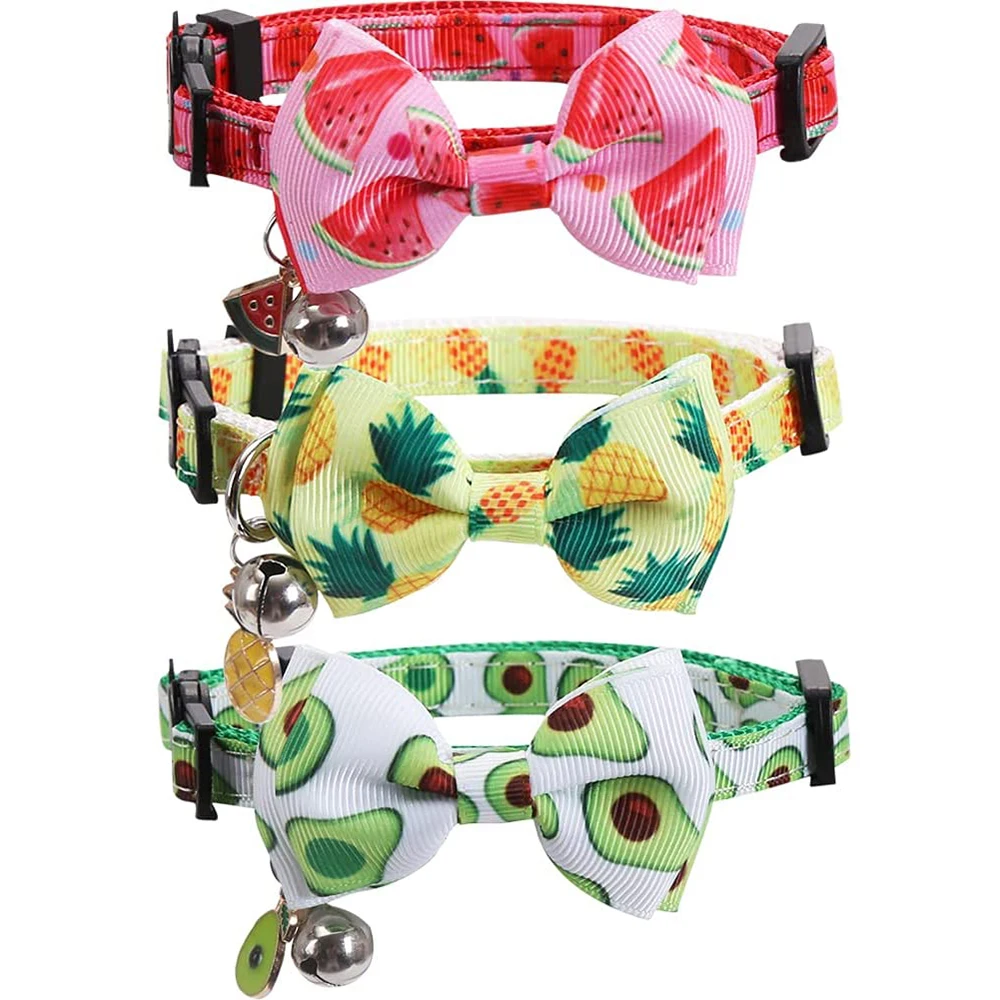 

Cat Collar Breakaway with Cute Bow Tie and Bell for Kitty Adjustable Safety Fruit Patterns Kitten Collars for Pet Small Dogs