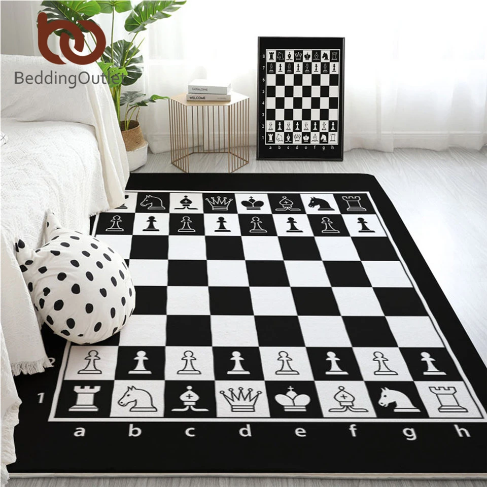 

BeddingOutlet Chess Board Large Carpets for Bedroom Games Play Floor Mat Black and White Area Rug Squares Teen Tapetes Dropship