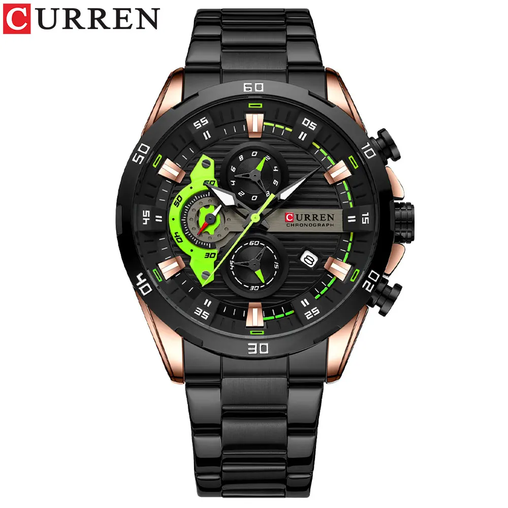 Curren Mode Sport uhren für Mann lässig Edelstahl Band Chonograph Armbanduhren leuchtende männliche Uhr 5