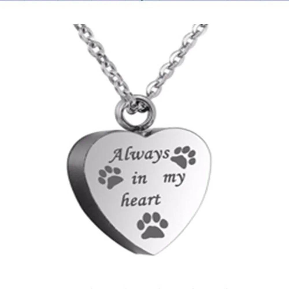 24 styles Stainless Steel Memorial Urn Jewelry Dog Paw Print Cremation Jewelry Ashes Holder Pet Urn Necklace for Ashes Memory