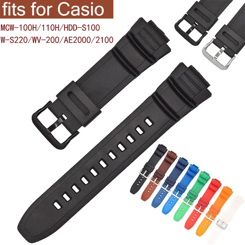 Resin Watch Strap Bracelet for Casio MCW-100H 110H WV-200 AE-2000 2100 W-S220 HDD-S100 Watch Band TPU Rubber Wristband Belt