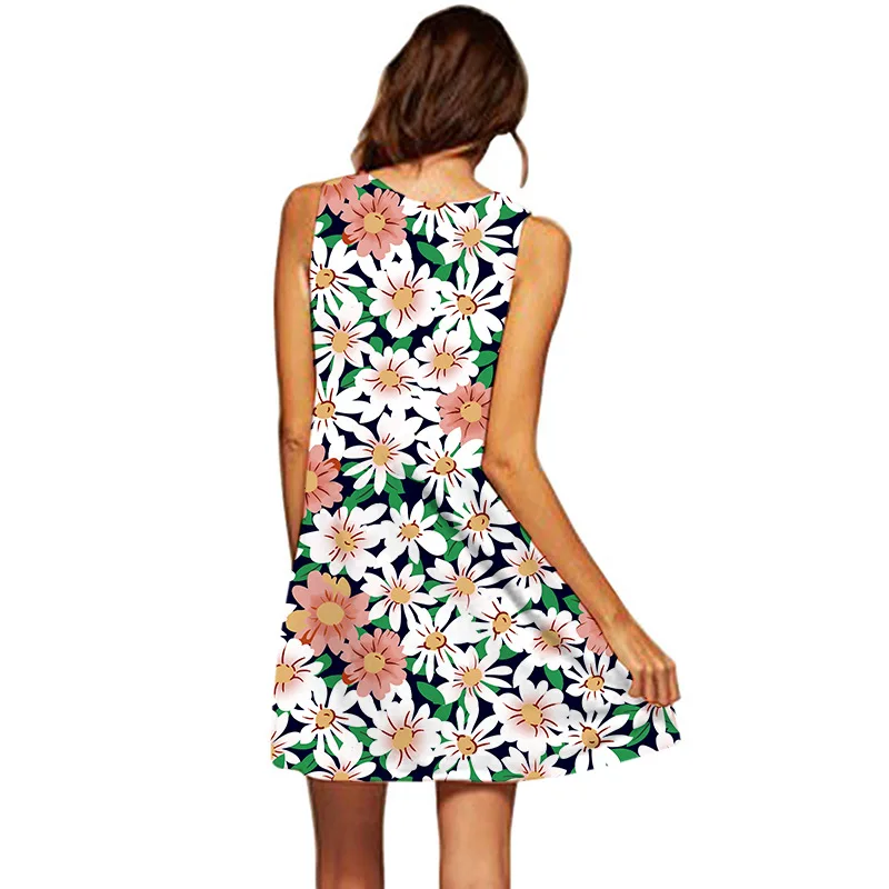 Nieuwe Zomer Dames Jurk Fashion 3D Digital Printing O-hals Off Shoulder Mini Jurk Vrouwen Losse Casual Beach Holiday Zonnejurk