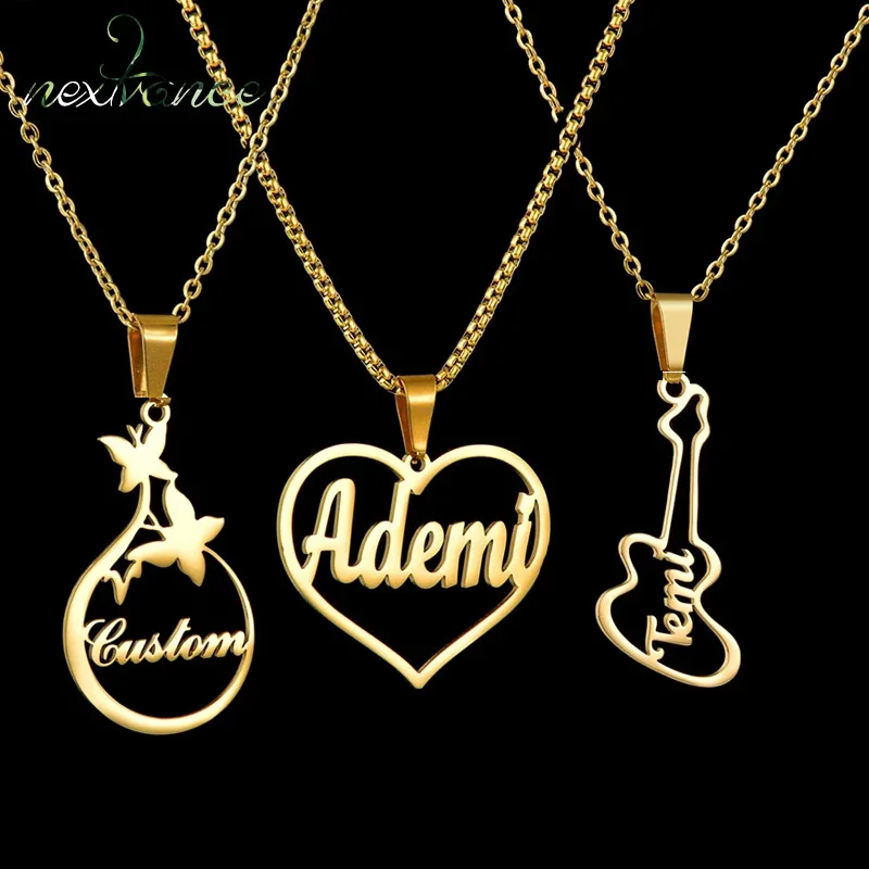 Nextvance Custom Stainless Steel Necklaces Name Personalized Country Map Heart Butterfly Guitar Necklace For Women Jewelry Gift