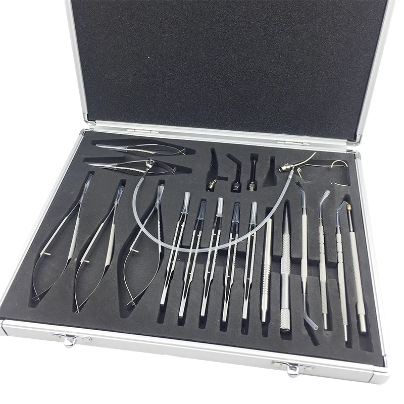 

Surgical Kit Cataract Set Eye with Sterilization Tray Case Ophthalmic Surgical Instruments 21PCS Titanium Alloy