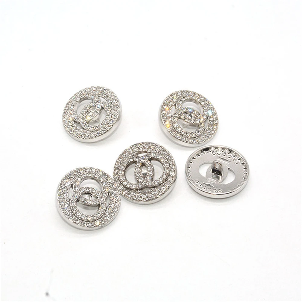 Silver Rhinestone Buttons Luxury Embellishments for Clothing Fashion Metal CC Buttons Sewing Supplies and Accessories Buttons