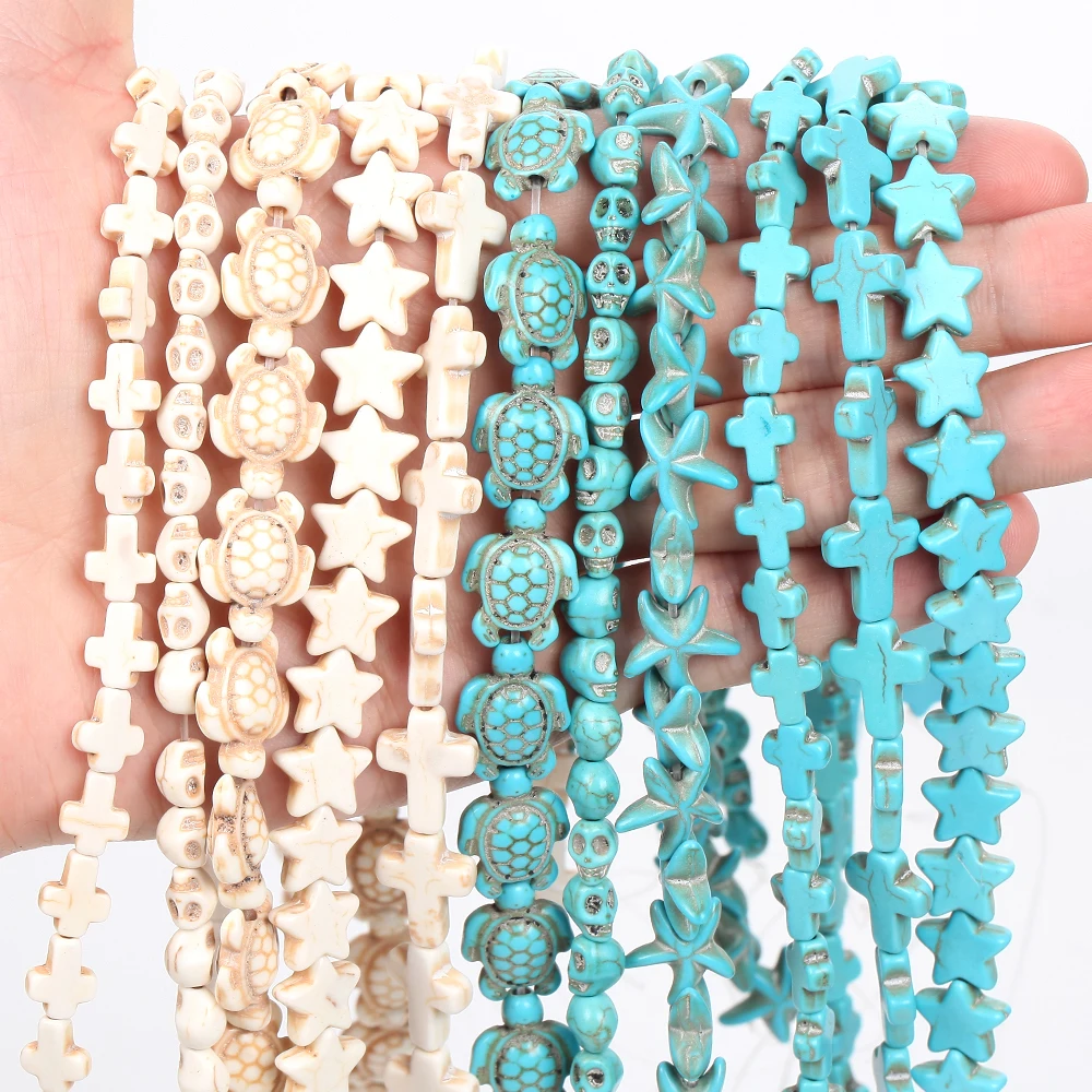 Colorful Natural Turquoises Stone Beads Star Heart Cross Skull Turtle Loose Beads For Jewelry Making Diy Necklace Bracelet