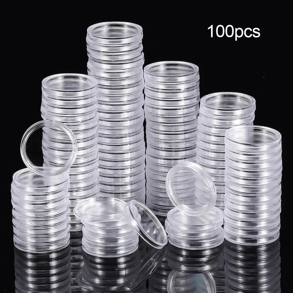 

100pcs/lot Transparent Plastic Coin Holder Coin Collecting Box Case for Coins Storage Capsules Boxes Container 25mm