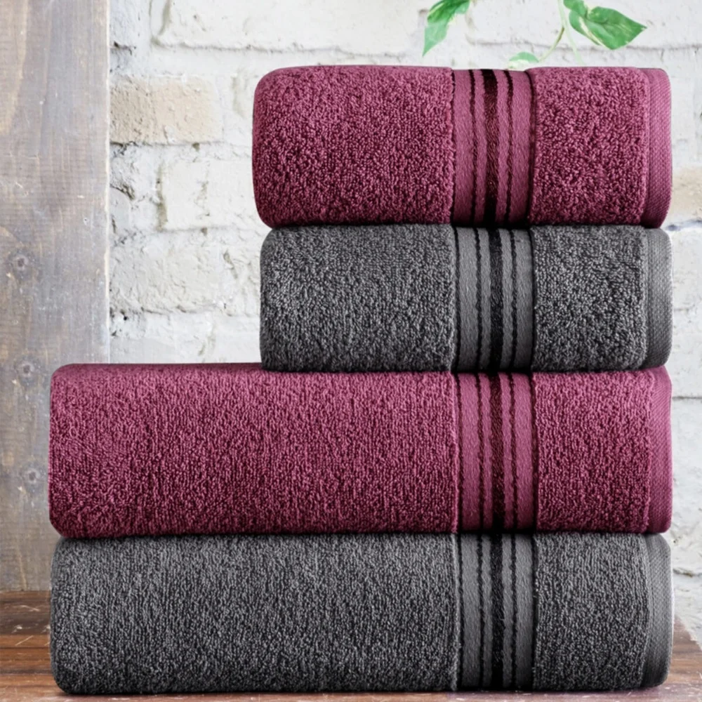 4Pcs (50x85cm+70x135cm) %100Cotton Face Towel, Plain Dyed, Purple&Gray Solid Woven Unisex Super Absorbent Soft Home Textile 2021