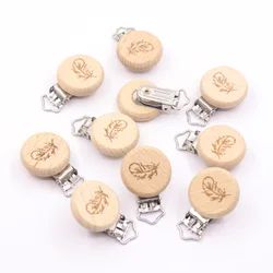 Accesorios de cadena para chupete de haya, Clip para chupete de bebé, sin BPA, estampado encantador, modelado de arcoíris, icono de pluma, bricolaje preferido, 5 piezas