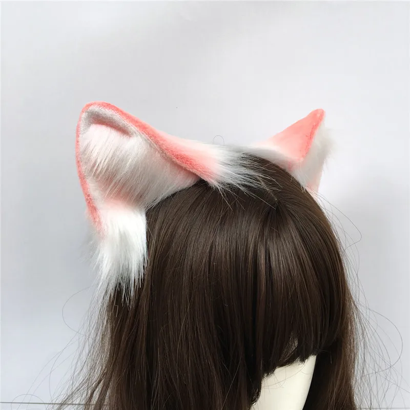 Nieuwe Originele Roze Witte Kat Oor Hoofddeksels Wolven Neko Vouw Oor Haar Hoepel Cosplay Kostuum Accessoires Voor Meisje Vrouwen