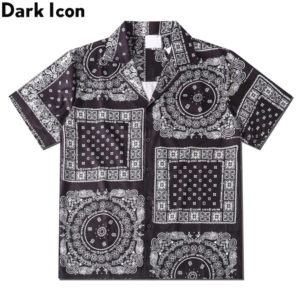 Dark Icon Black Bandana Polo Shirt Men Summer Light Weight Hawaiian Men