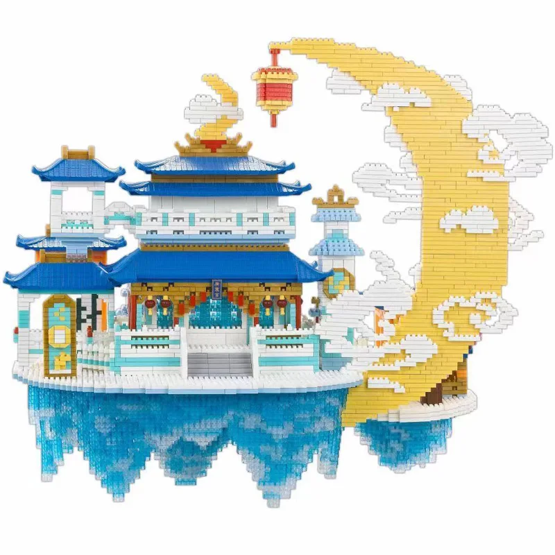 YZ080 Moon Palace Mirco Technical Building Blocks Model Diamond Bricks Set Chinese Style Architecture Assembled Toy Gif for Kid