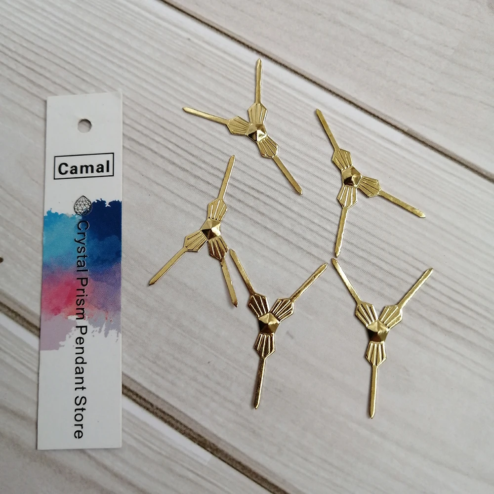 Camal 100pcs 29mm Golden Plated Metal Hook Triangle Bowtie Pins Crystal Prisms Beads Connectors Chandelier Lamp Part