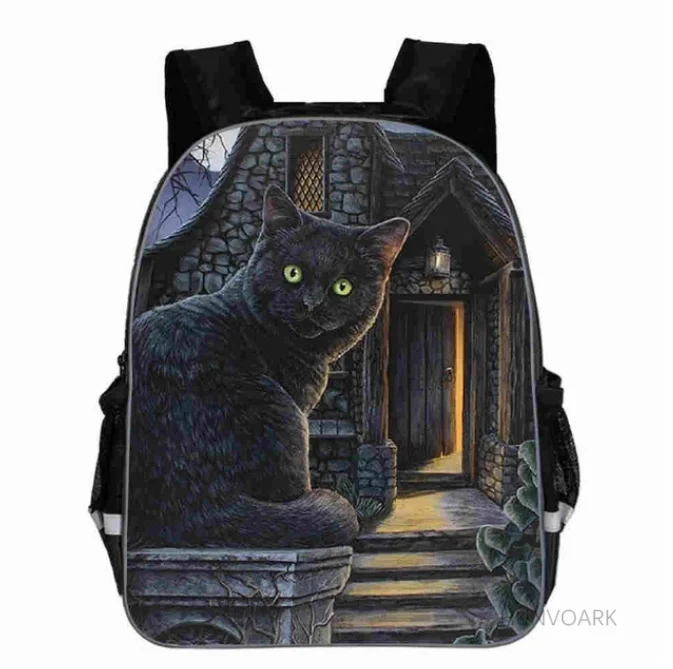 Mochila de gato negro para niños y niñas, morral escolar informal de fase lunar gótica de animales, Bolsa de regalo para adolescentes, novedad