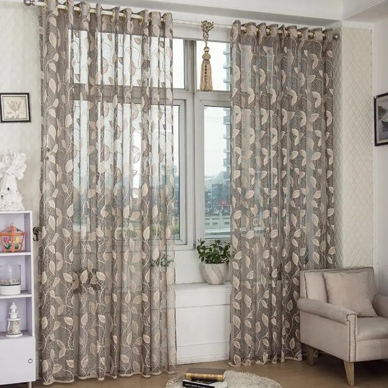 American Style Jacquard Floral Design Window Curtain Sheer for Bedroom Tulle Fabric Living Room Voile Drape Valance Ready Made