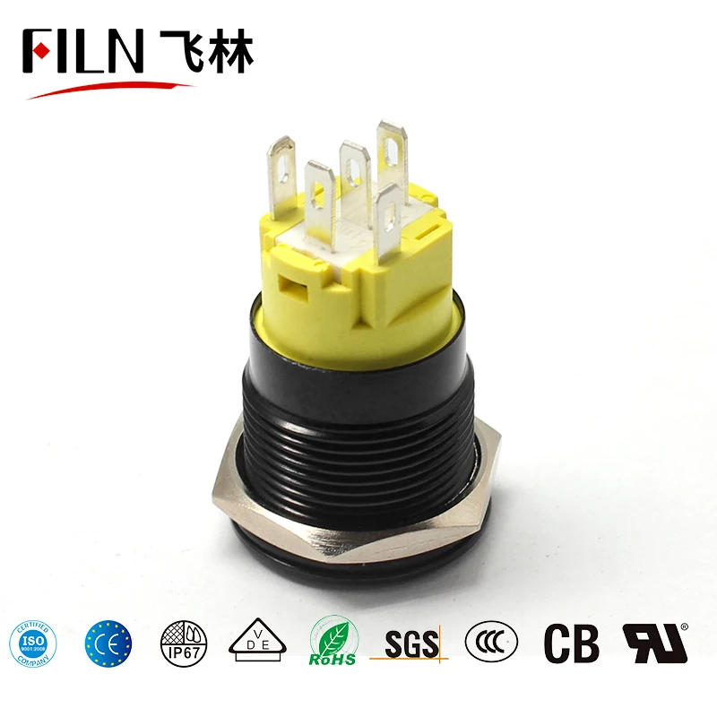 12V 19mm Warning LED Indicator Light Panel Metal Push Button Switch Lock And Momentary On Off With Dash LOGO Symbol