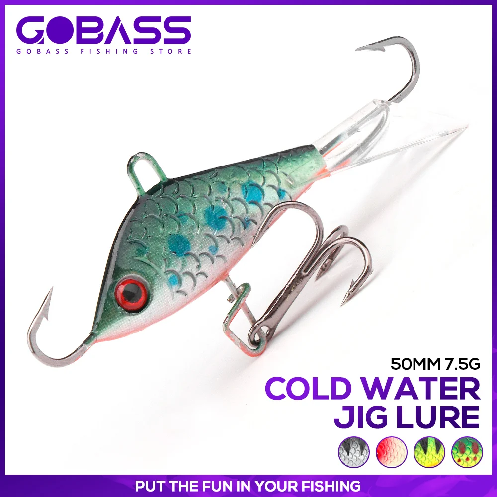 GOBASS 50mm 7.5g Flat Balancers For Perch 5 Colors Ice Fishing Jig Lures For Pike Sinking Hard Bait Winter Fishing Tackle Lure