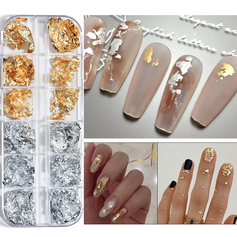 12 Grids/Box Rose Gold Metallic Foil Paper Nail Glitter Aluminum Flakes Chrome Dust Art Decorations for Crafts And DIY Projects