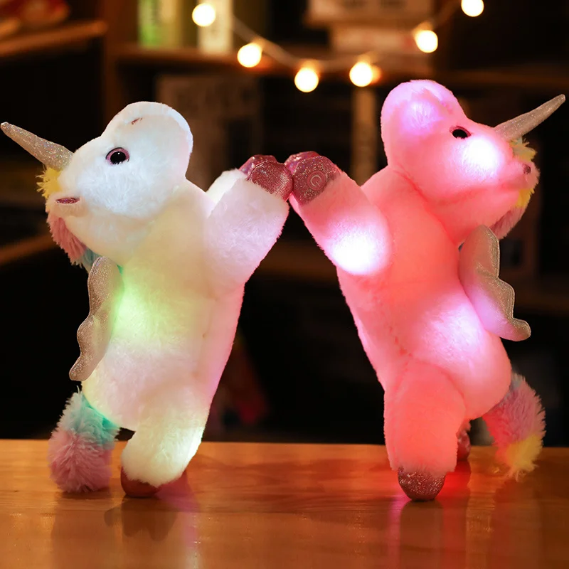 Peluche de unicornio electrónico de animales de peluche, juguete suave con luz LED, brillante, regalo de cumpleaños y Navidad